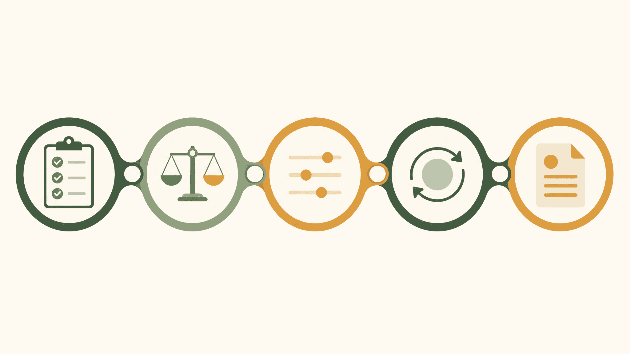 Five-step Viewly flow: describe, checklist, compare, adjust, recap